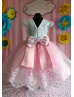 Beaded White And Pink Lace Flower Girl Dress